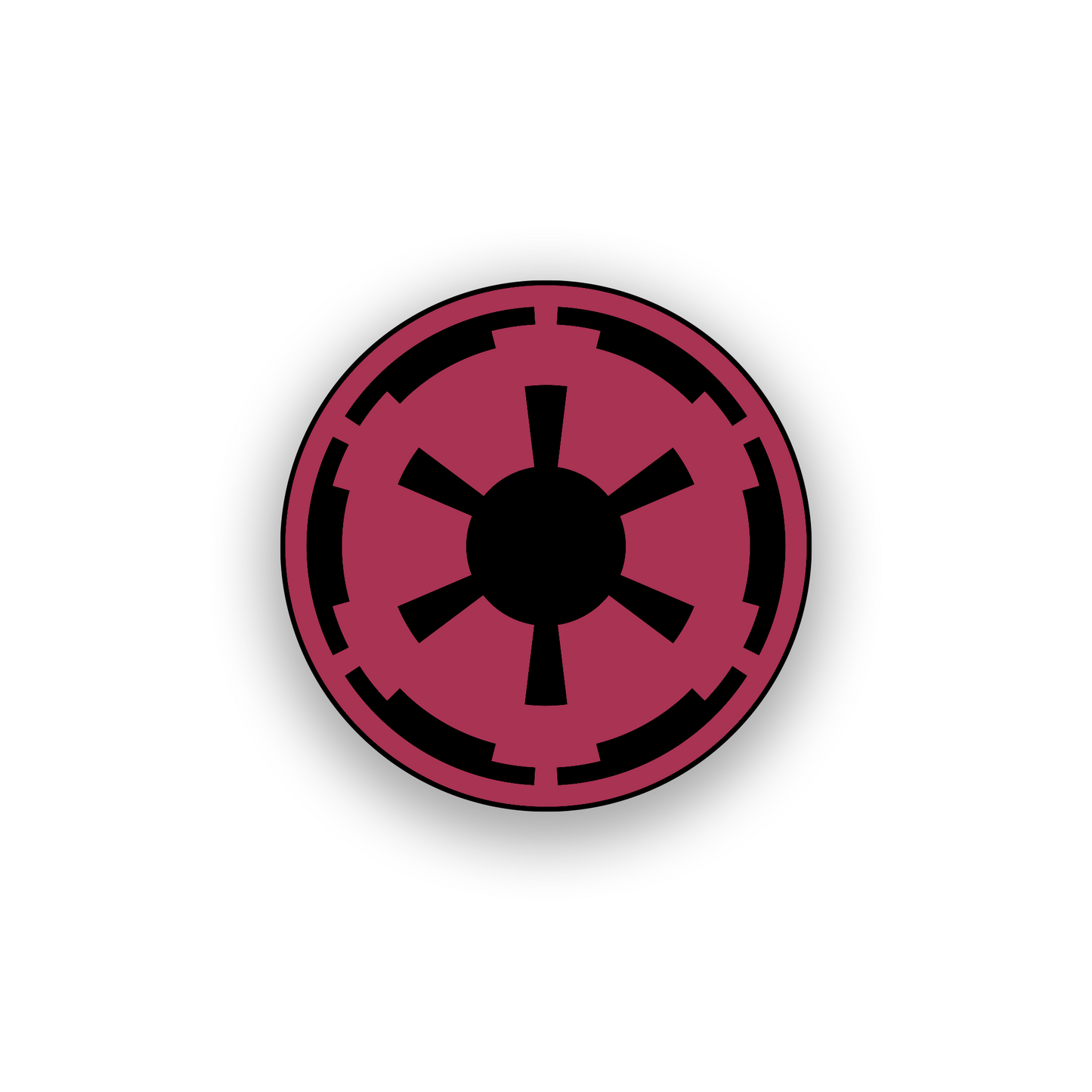 Precision engraved automotive badge with circular Star Wars style icon