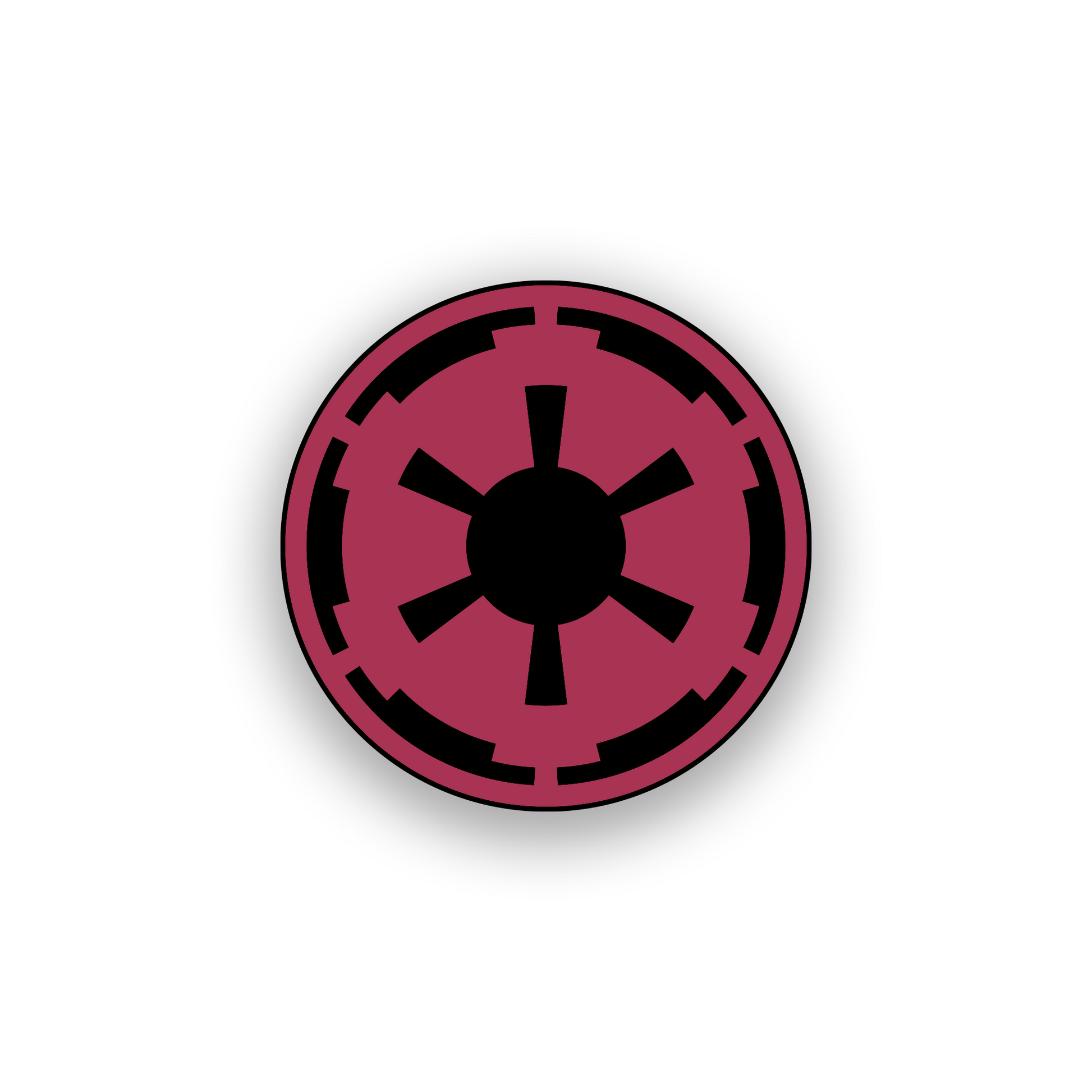 Precision engraved automotive badge with circular Star Wars style icon
