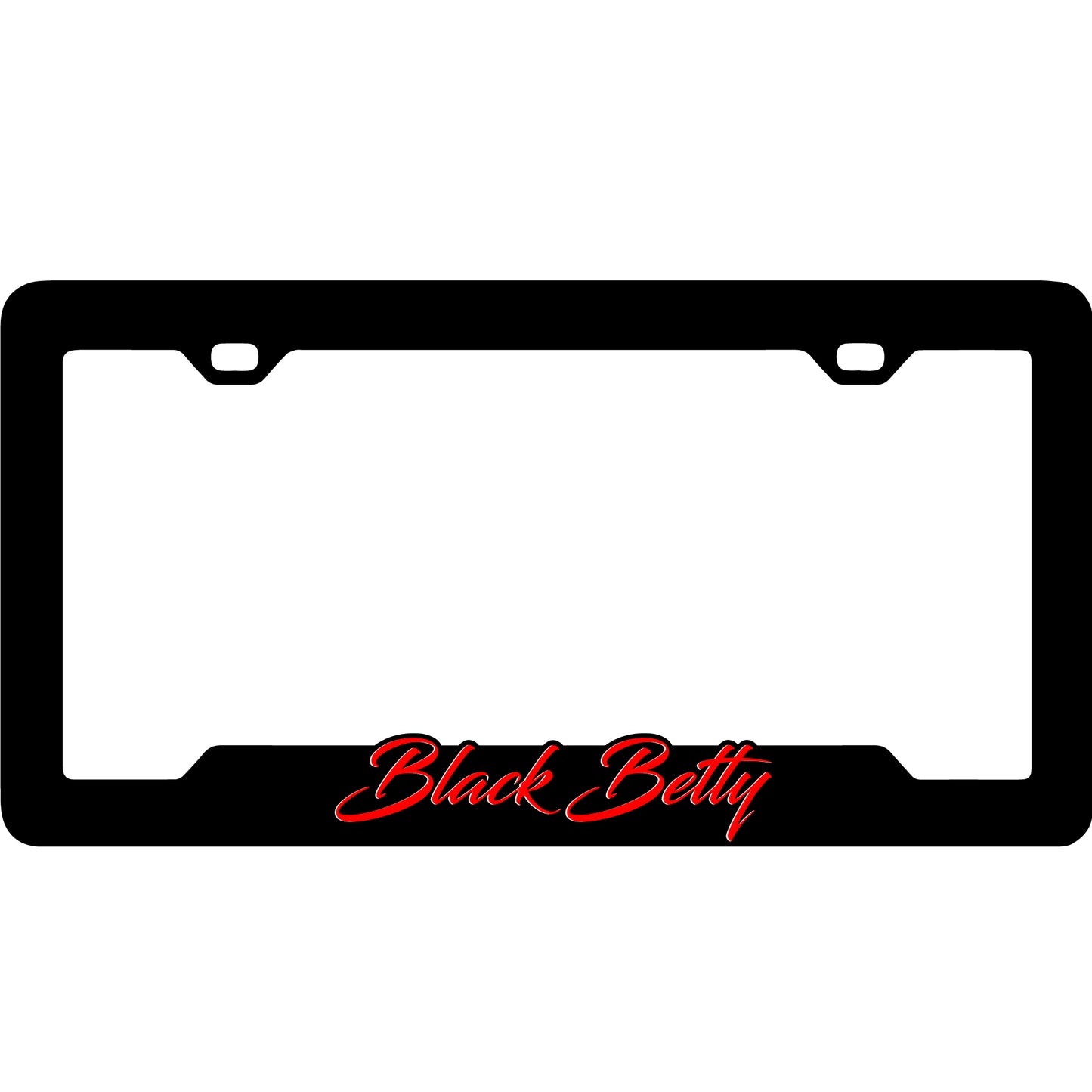 Black Betty acrylic car license plate frame mounted on truck rear plate