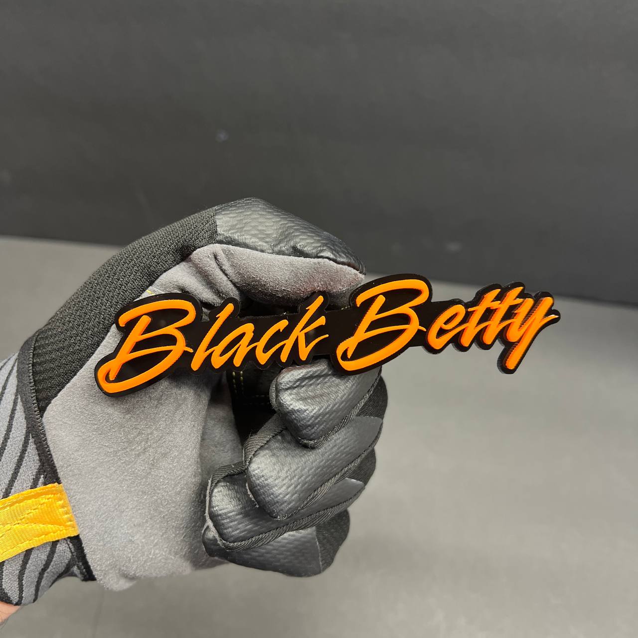 Black Betty automotive script badge for custom truck exterior styling