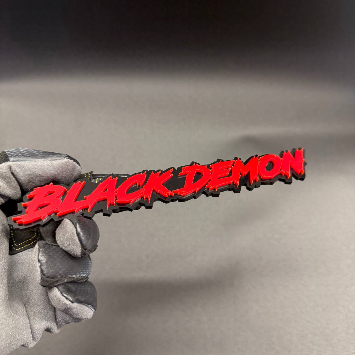 Black Demon custom text car emblem for Ford Mustang F-150 Bronco and performance builds