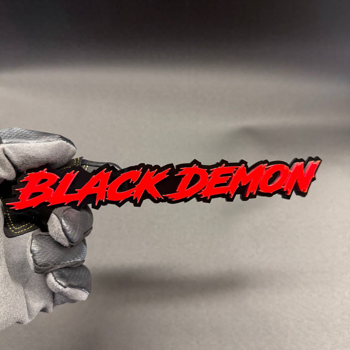 Black Demon red and black custom car text badge automotive emblem for performance vehicles