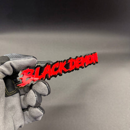 Black Demon 3D style car text badge for Jeep Wrangler Gladiator Dodge and RAM vehicles