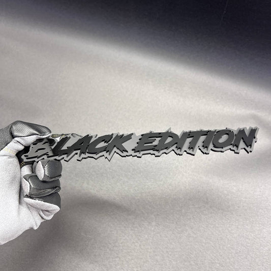 Black Edition car badge fender emblem in matte black custom text style