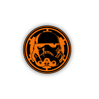 Sci-fi inspired round trooper helmet automotive badge