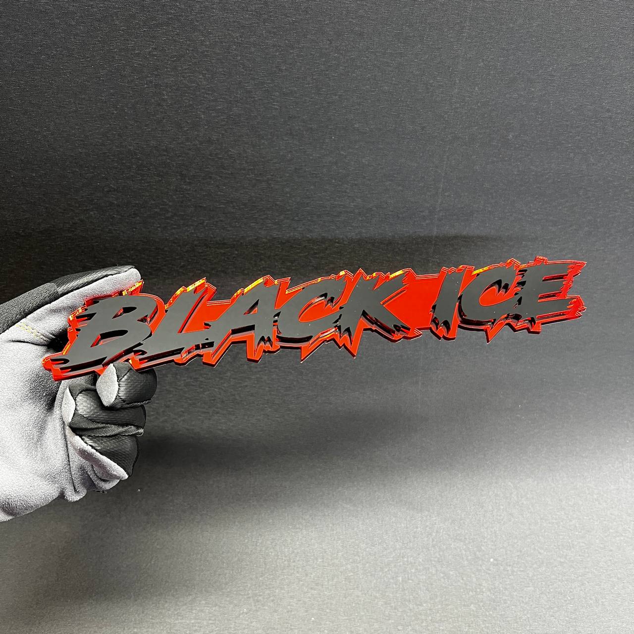 Performance style BLACK ICE car badge with layered red accent