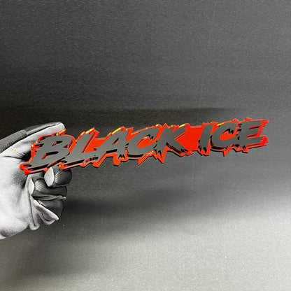 Performance style BLACK ICE car badge with layered red accent