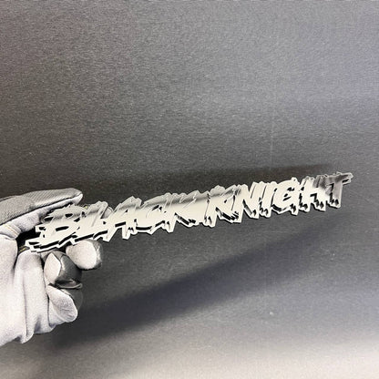 BLACK KNIGHT automotive fender badge with layered 3D lettering design