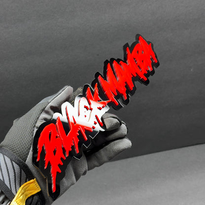 Aggressive Black Mamba drip font badge with glossy black outline for RAM tailgate