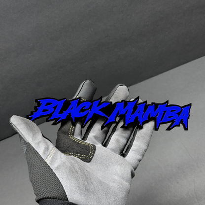 Black Mamba tailgate badge for RAM truck styling with bold red lettering and black shadow layer.