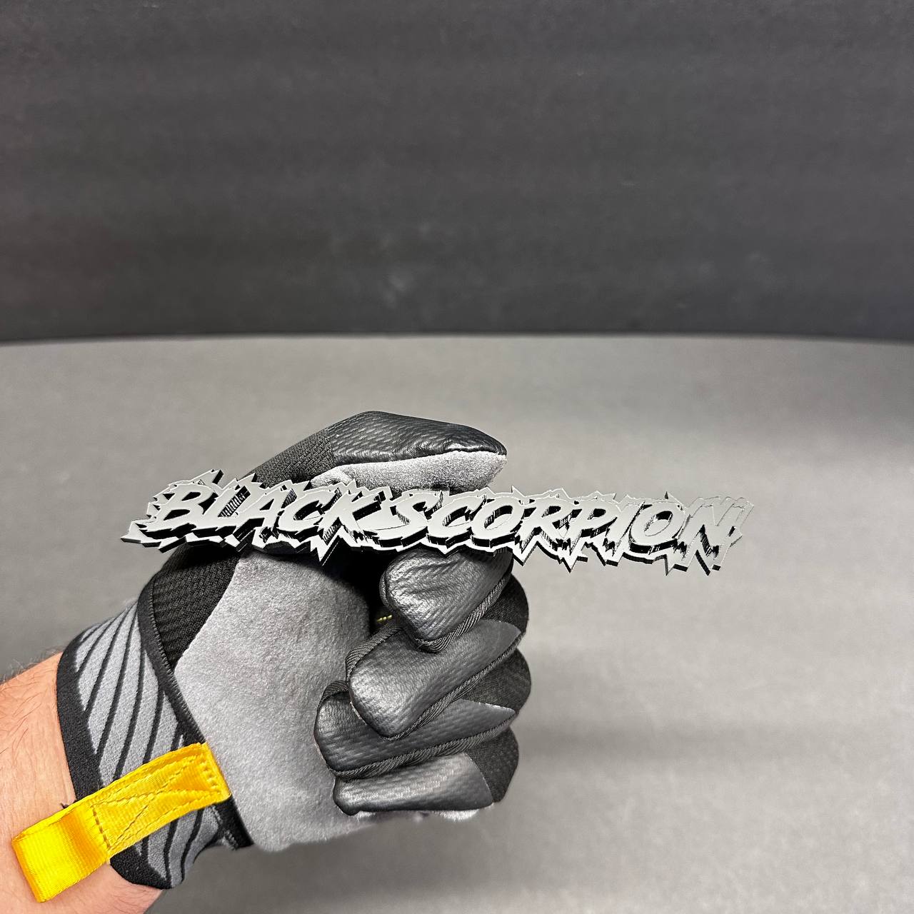 Black Scorpion custom lettering badge with performance inspired styling for modern trucks and cars