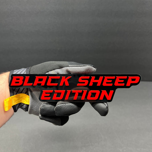 Black Sheep Edition laser-cut vehicle badge with premium glossy finish