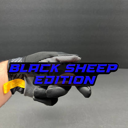 Black Sheep Edition acrylic text badge for automotive enthusiasts.