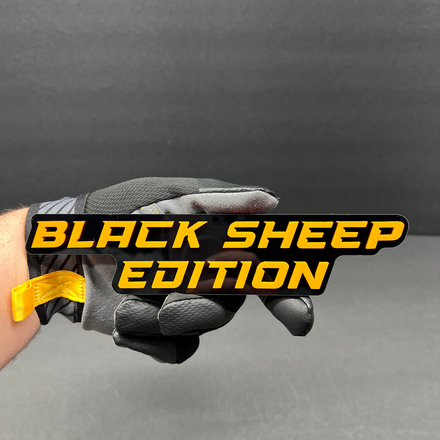 Black Sheep Edition automotive text emblem for car fender or tailgate.