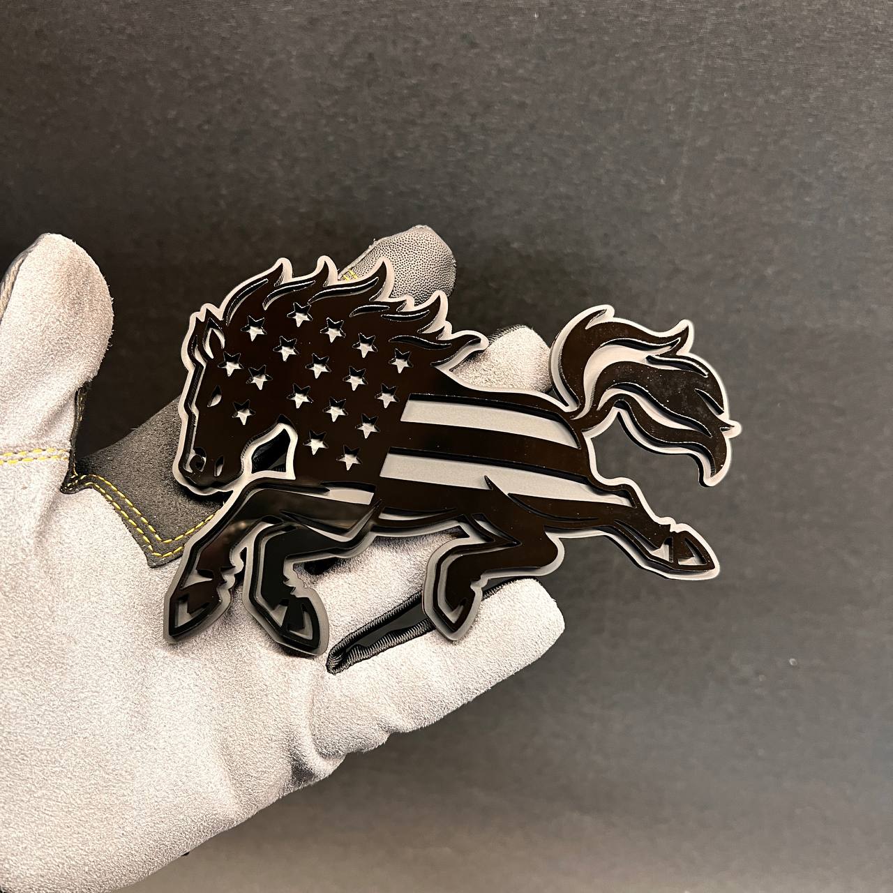 Bucking horse patriotic car exterior badge with 3M adhesive backing