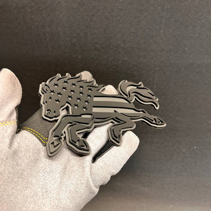 Black and silver American flag horse auto badge for truck or car fender