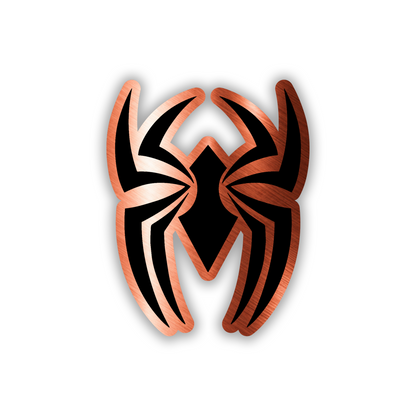 Black Widow fender badge with brushed silver border and black engraved spider graphic