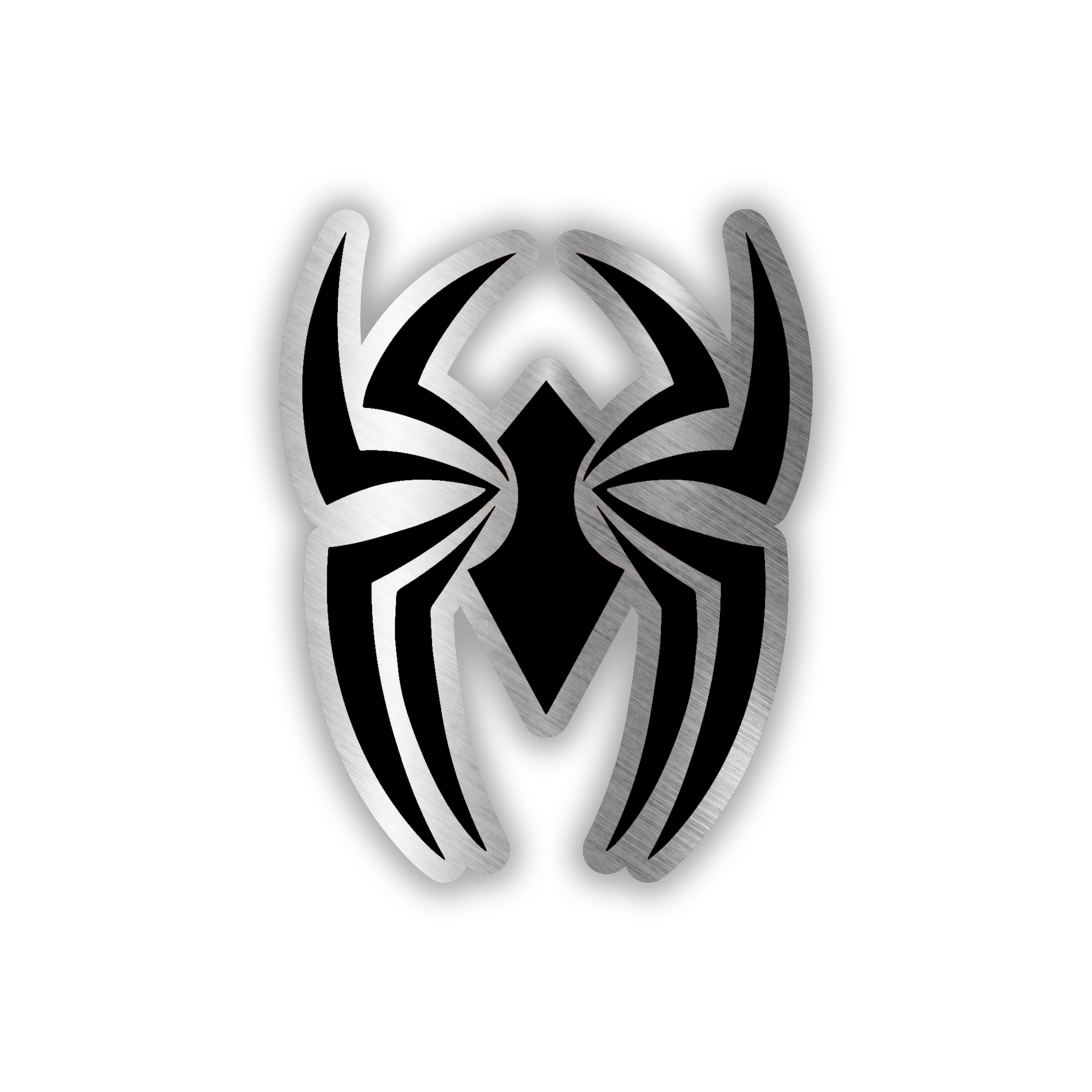 Black Widow engraved car badge emblem with brushed silver and black spider design