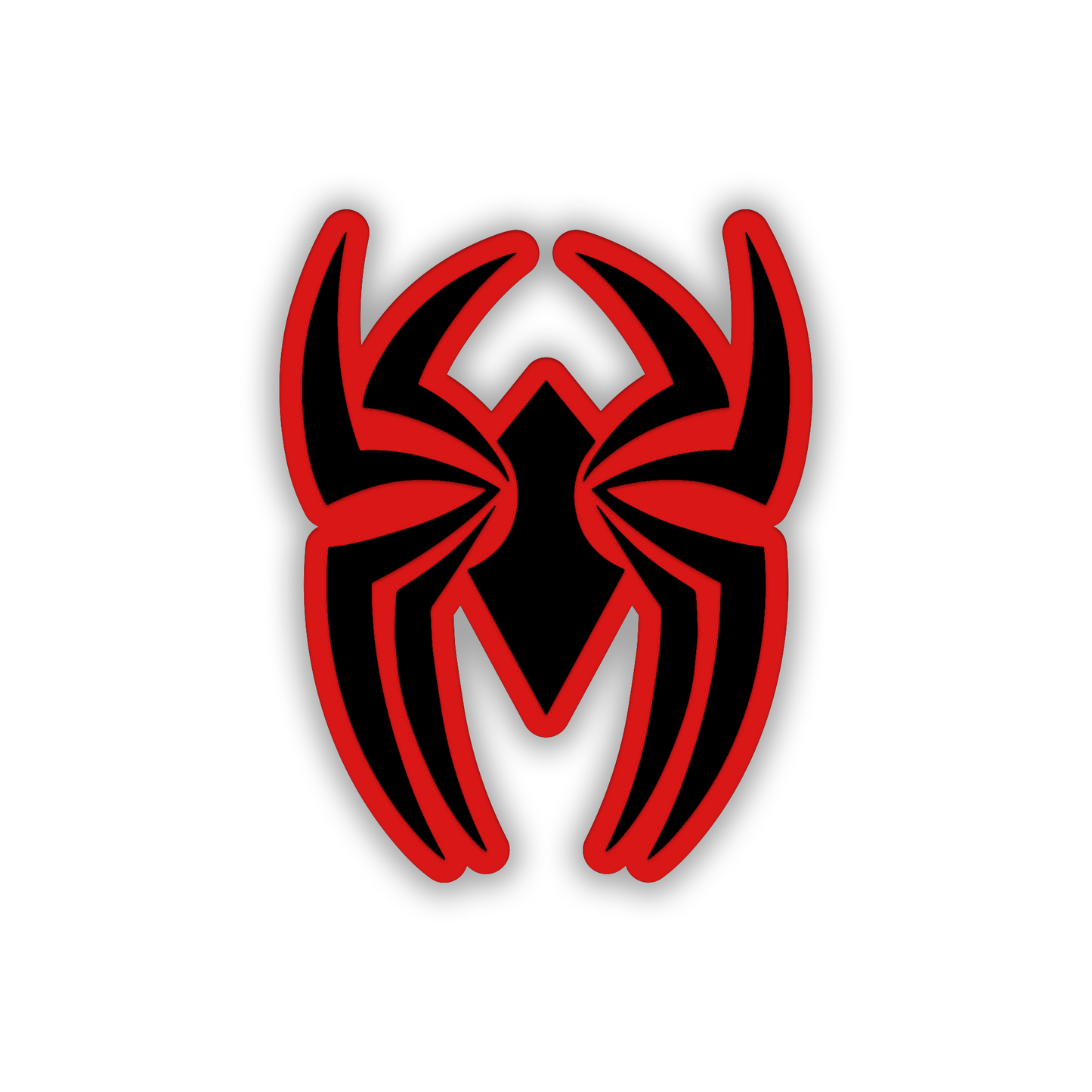 Black and brushed silver Black Widow car badge featuring stylized spider symbol