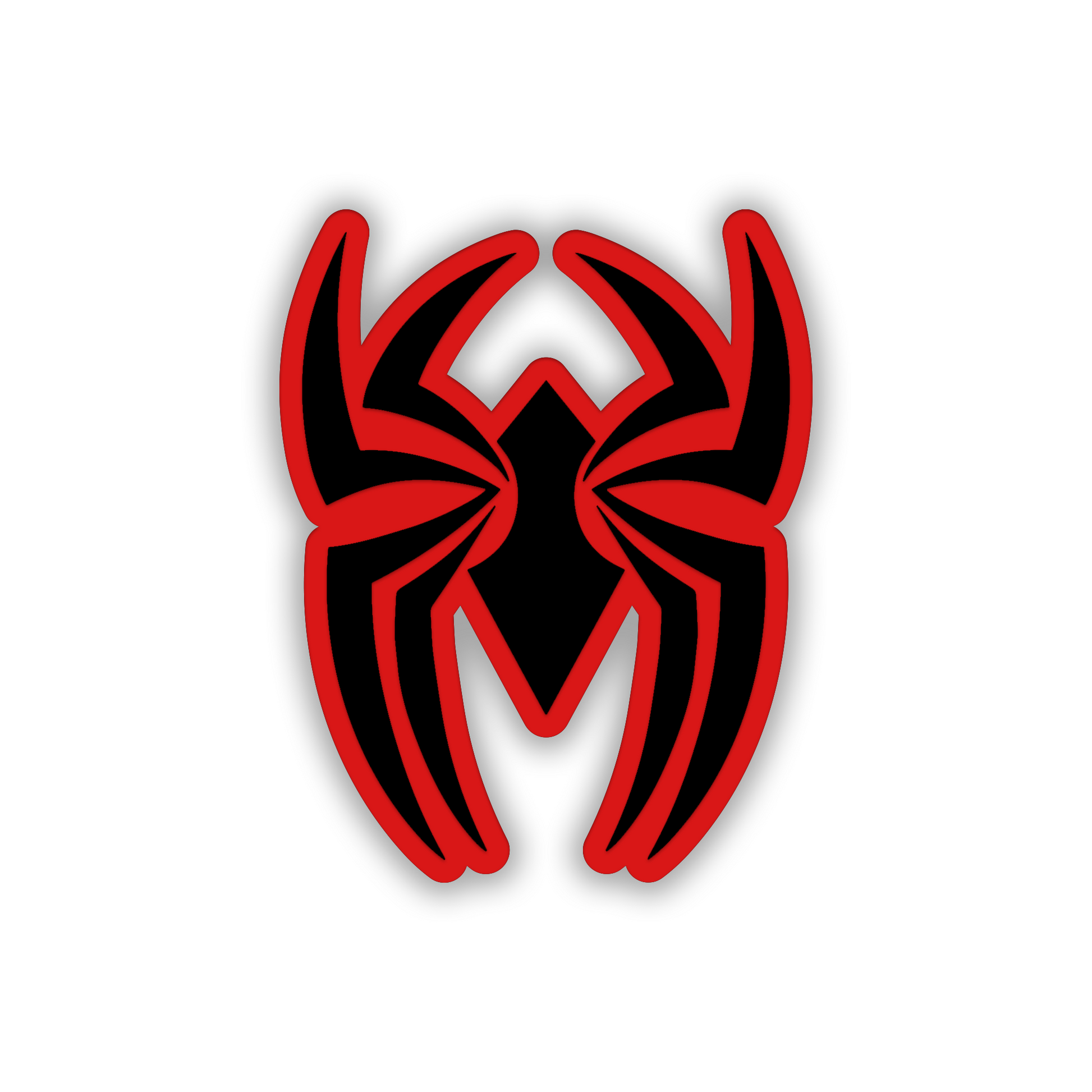 Black and brushed silver Black Widow car badge featuring stylized spider symbol