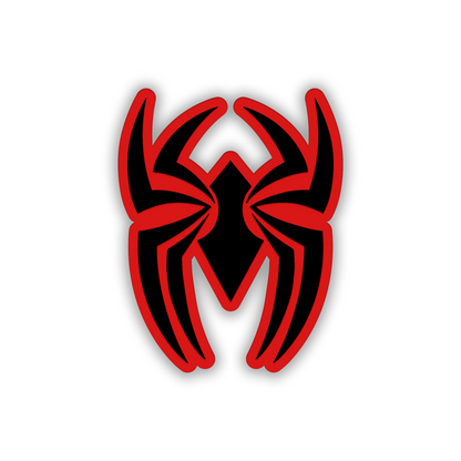 Black and brushed silver Black Widow car badge featuring stylized spider symbol