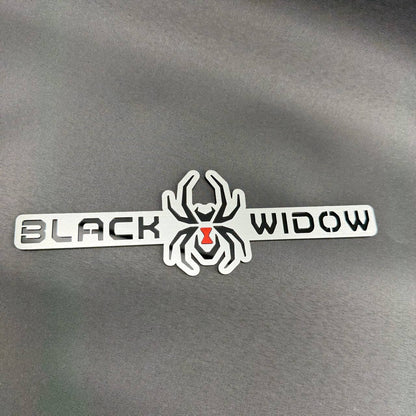 Black Widow spider fender badge accessory for Ford F150 and other compatible pickup truck applications.