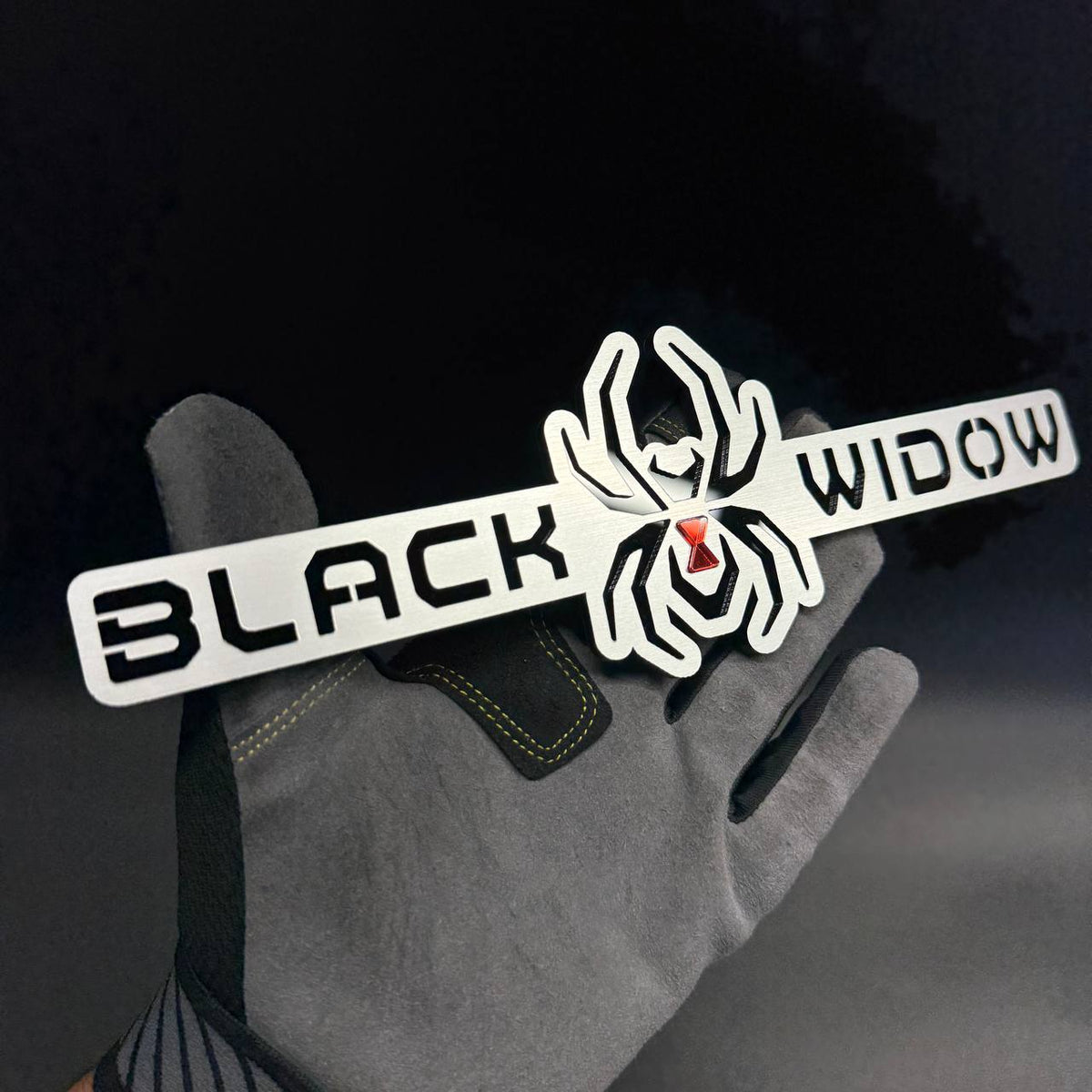 Black Widow text badge with spider graphic for Dodge Ram truck fender and tailgate customization.