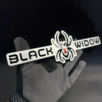 Black Widow text badge with spider graphic for Dodge Ram truck fender and tailgate customization.
