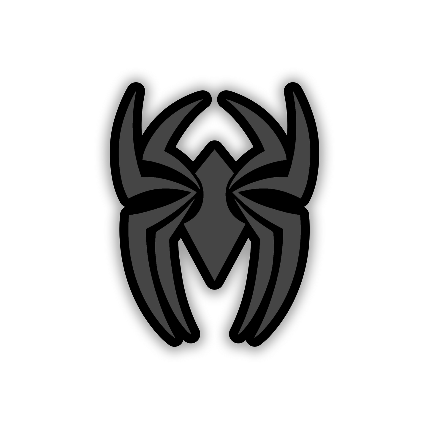 Black Widow engraved automotive emblem with bold black spider and silver finish