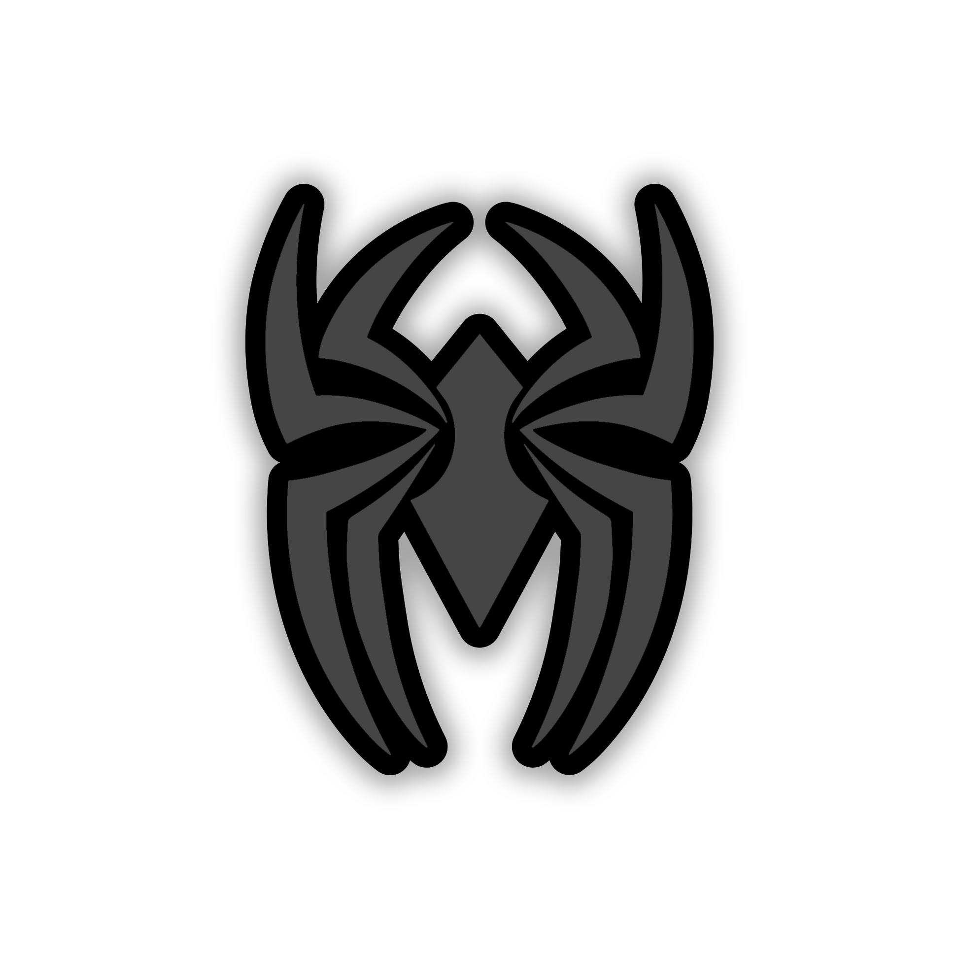 Black Widow engraved automotive emblem with bold black spider and silver finish