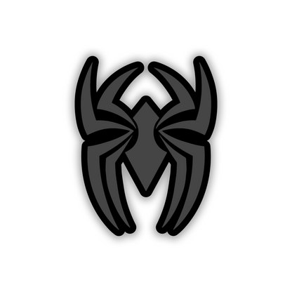 Black Widow engraved automotive emblem with bold black spider and silver finish