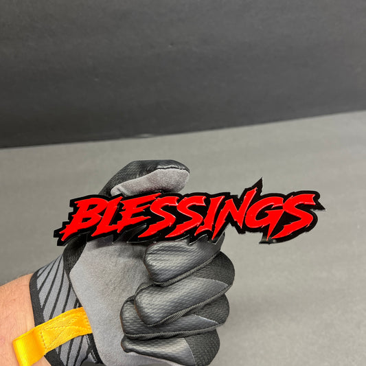 Automotive Blessings text emblem with bold red lettering and black shadow layer