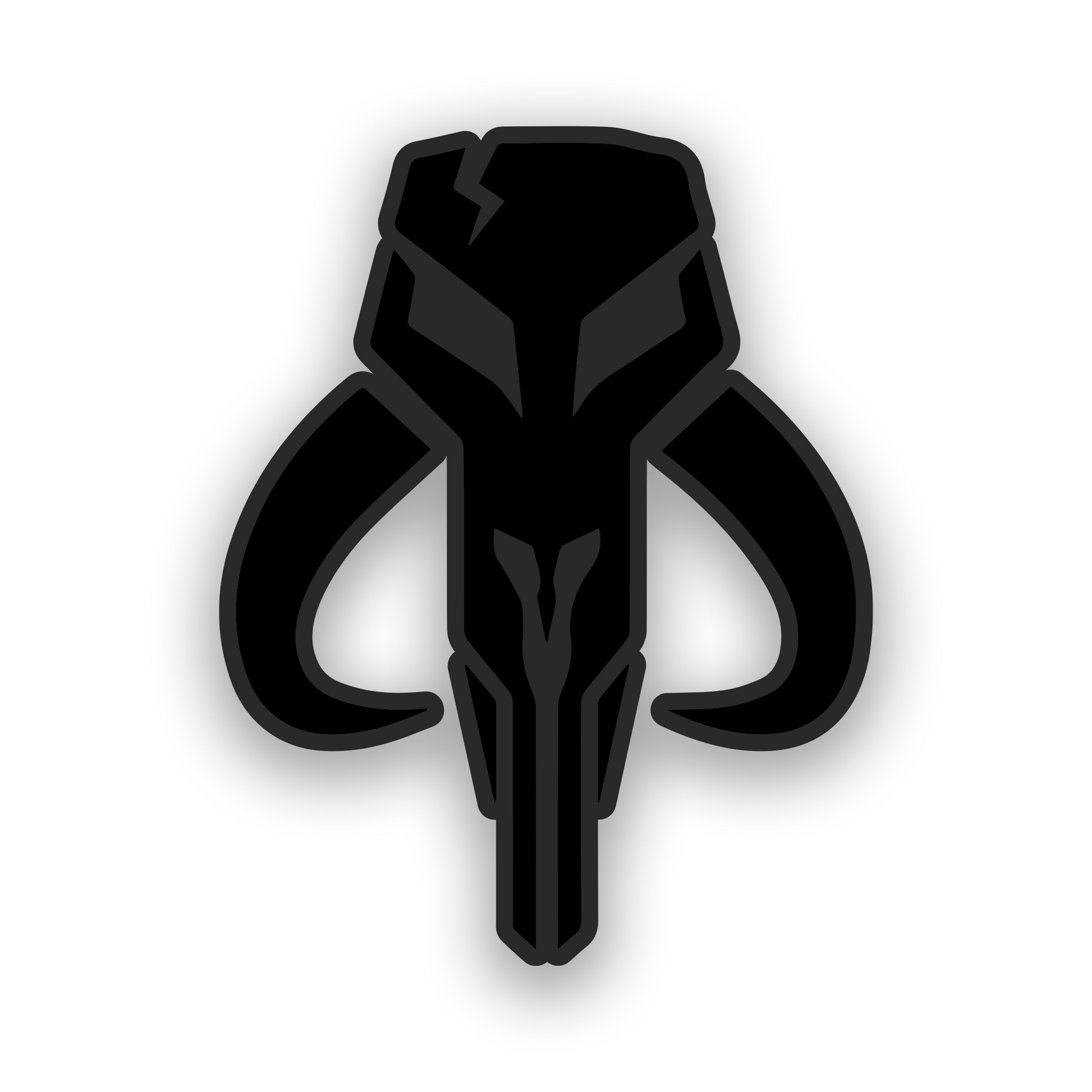 Engraved car badge with Boba Fett helmet inspired automotive artwork