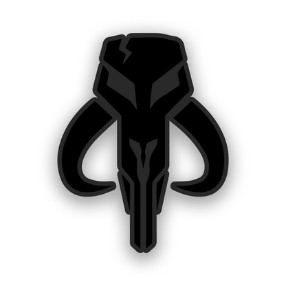 Engraved car badge with Boba Fett helmet inspired automotive artwork