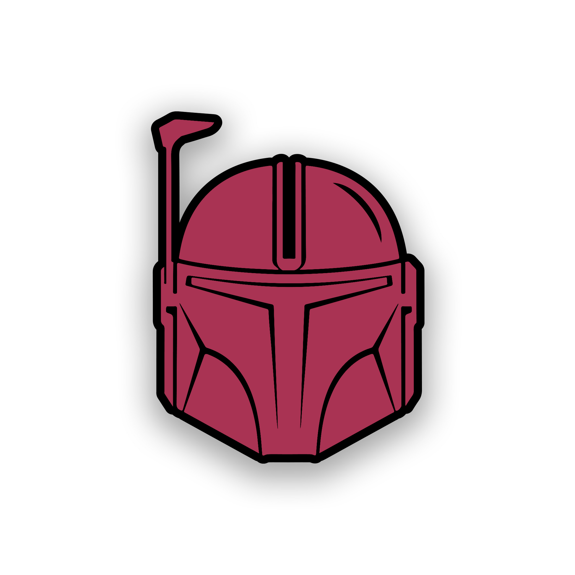 Sci fi bounty hunter car badge with precision engraved Mandalorian style helmet