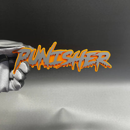 Aggressive horror style Punisher acrylic badge with layered 3D look for truck or SUV