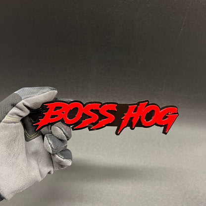 Boss Hog red and black text car badge custom automotive fender emblem