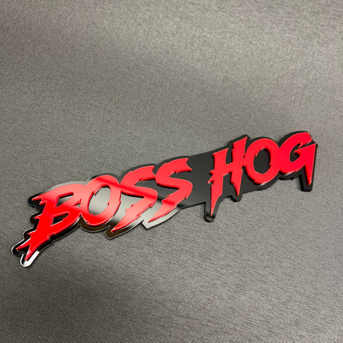 Boss Hog automotive emblem red on black custom exterior car badge