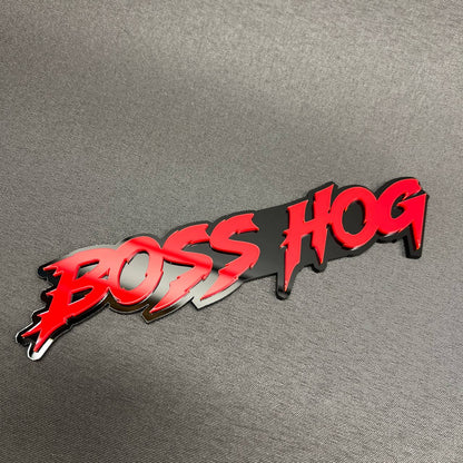 Boss Hog automotive emblem red on black custom exterior car badge