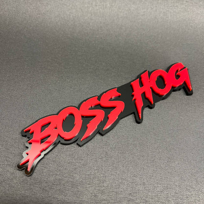 Boss Hog automotive emblem red on black custom exterior car badge