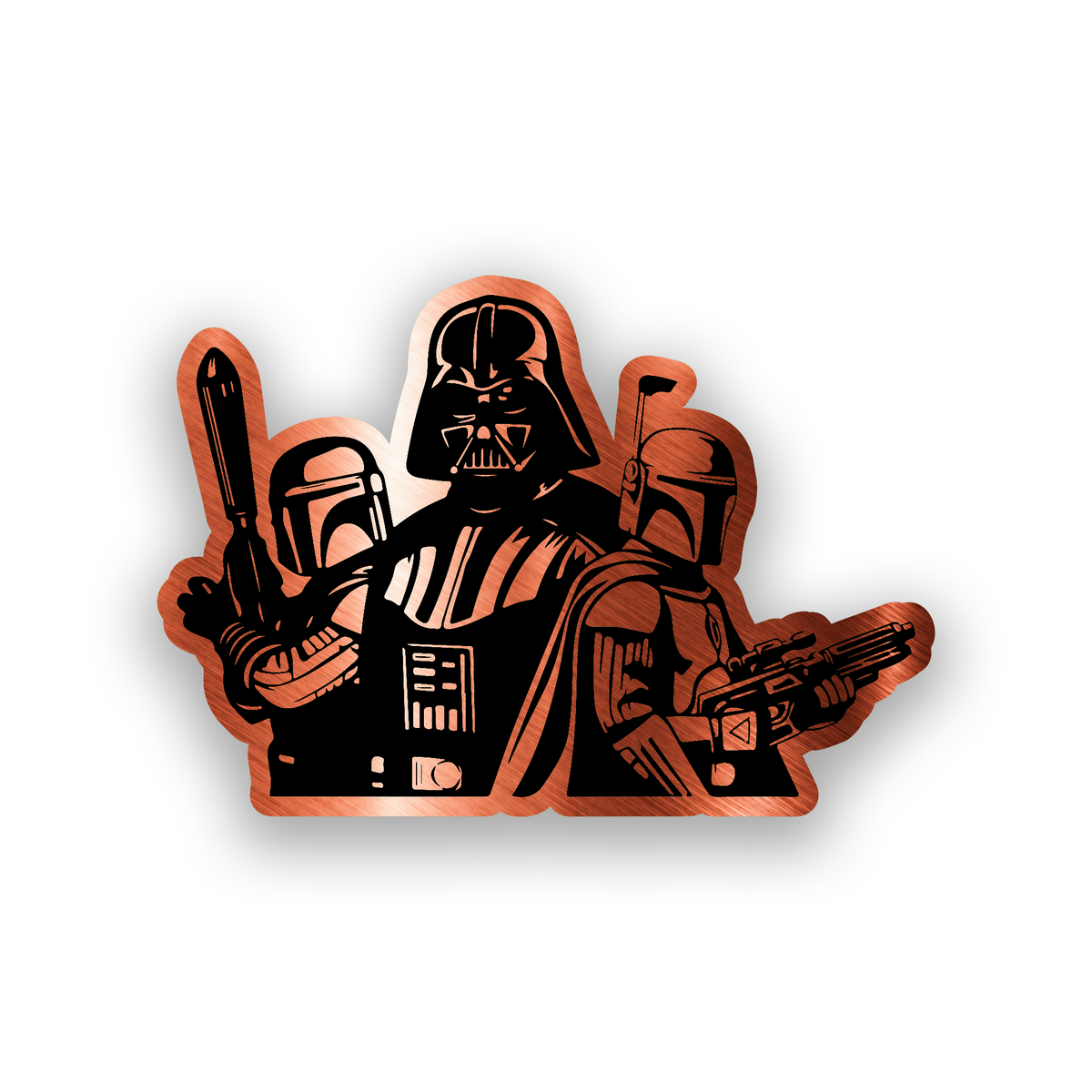 Custom sci fi character car emblem with bold engraved galactic warrior design