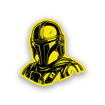 Galactic warrior inspired engraved car emblem with strong Mandalorian style helmet details