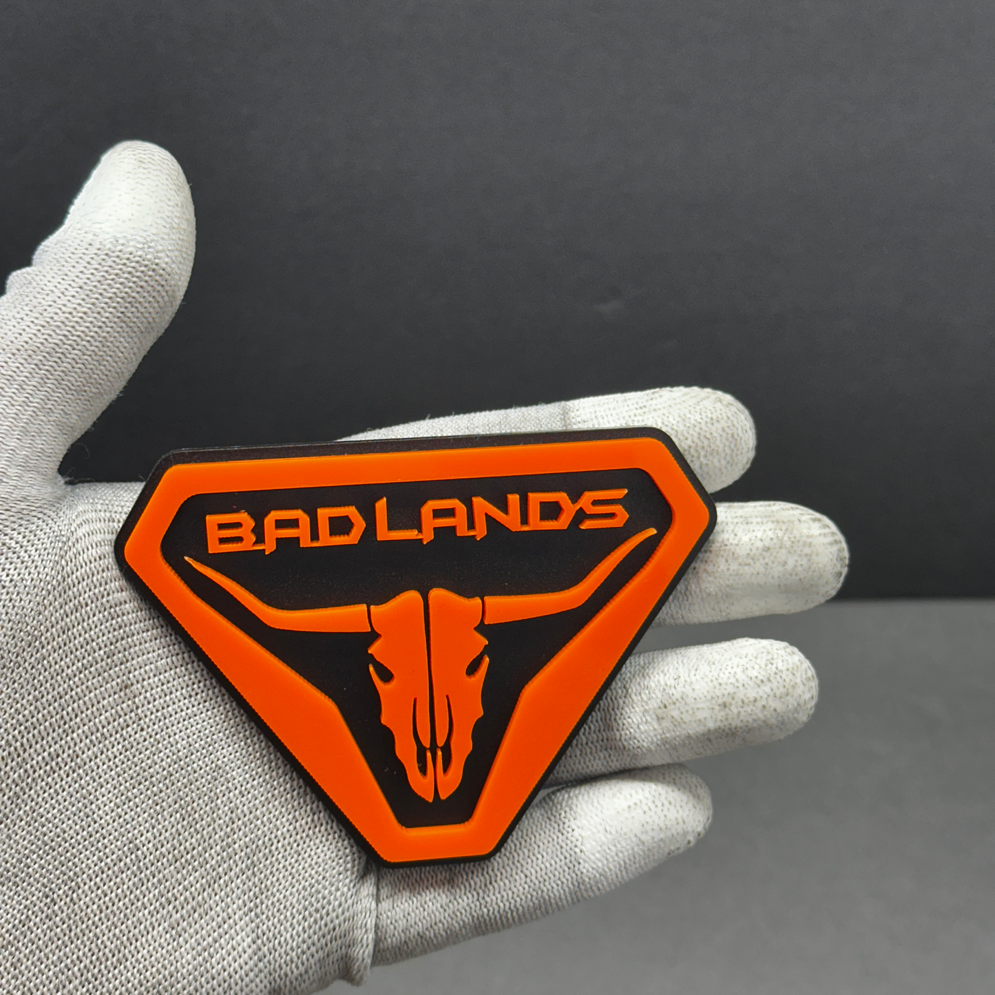 Orange 3D acrylic Bronco Badlands skull fender badge emblem – bold adhesive exterior car emblem for Ford Bronco