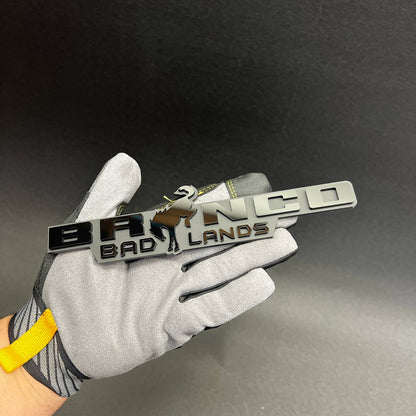 Custom BRONCO BADLANDS side fender badge with glossy black lettering