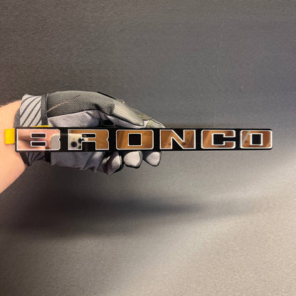 BRONCO car badge fender emblem with gloss black base and silver top letters