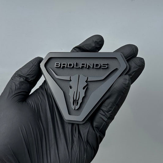 Black 3D acrylic Bronco Badlands skull fender emblem badge – adhesive exterior car accessory handcrafted in USA.