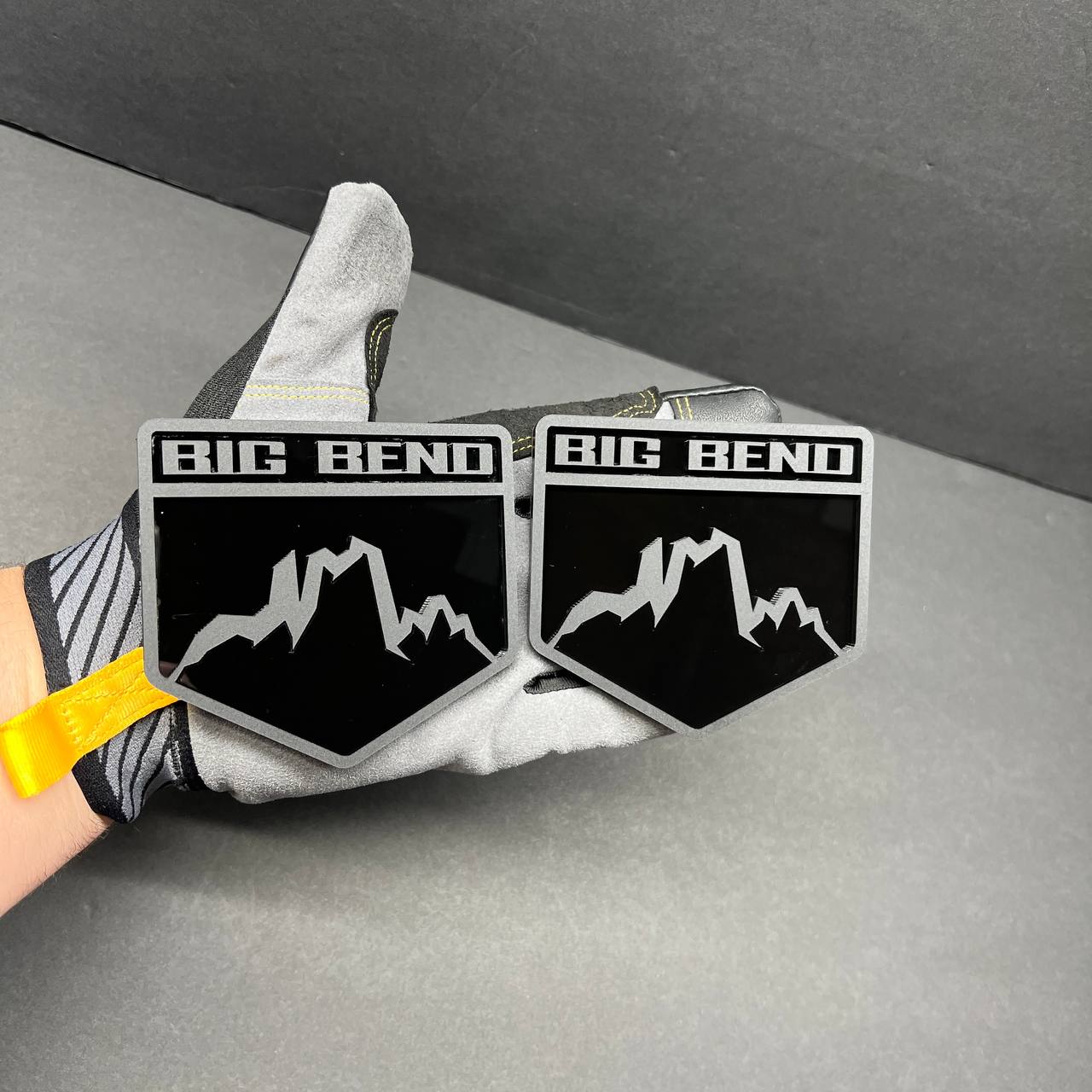 Mountain style badge with strong 3M automotive adhesive backing