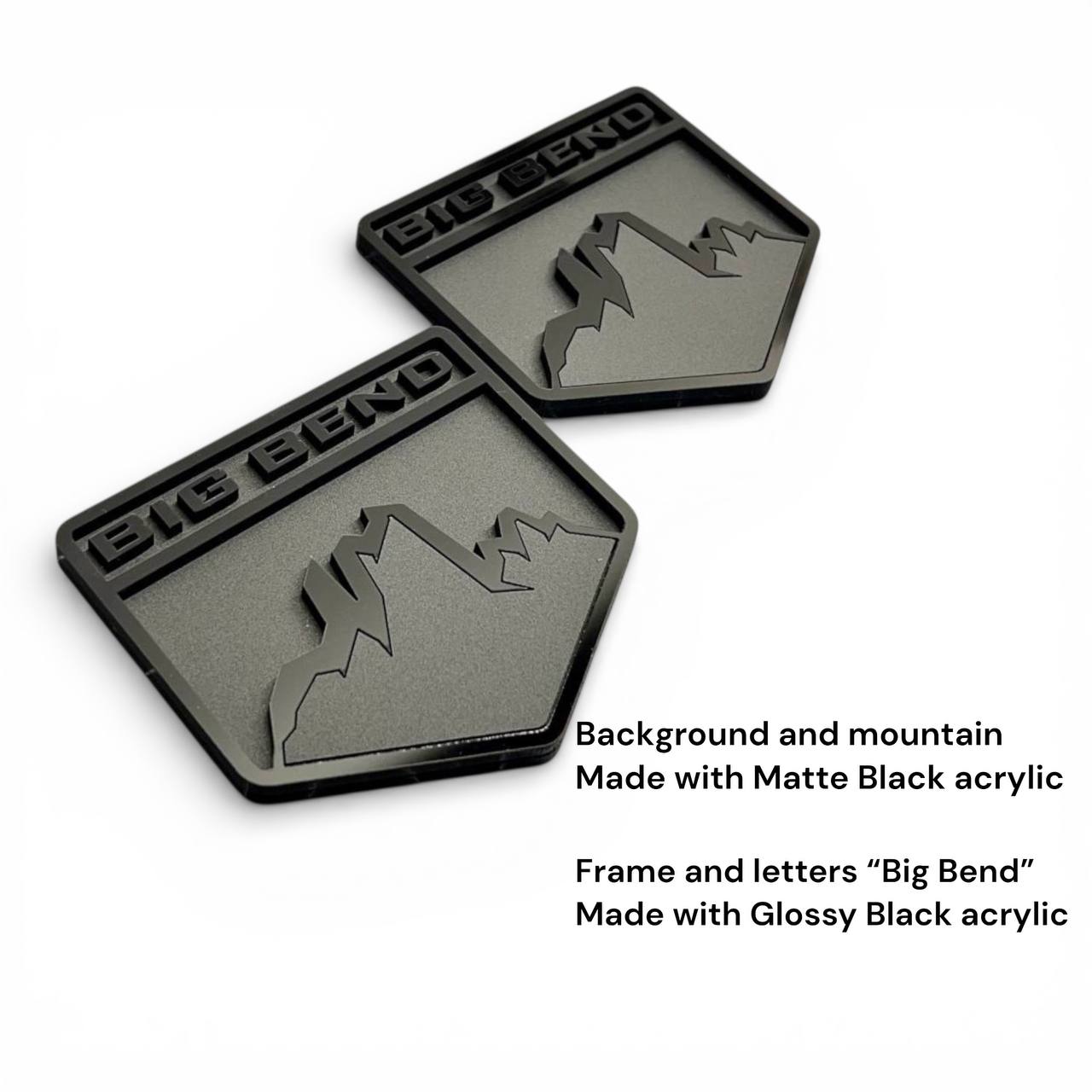 Big Bend Style Mountain Emblems for Ford Bronco – Matte Black Acrylic Badge Set of 2