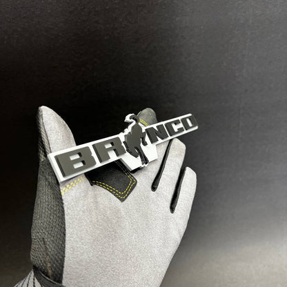 Bronco truck exterior badge emblem with bold gray letters