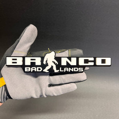 Bronco Sasquatch car badge fender emblem in black and white finish